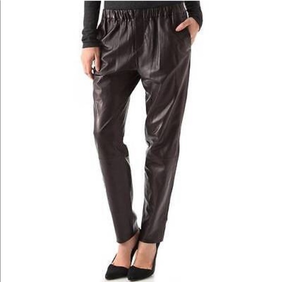 Vince Pants - VINCE Black Leather Relaxed Elastic Waist Jogging Pants S
